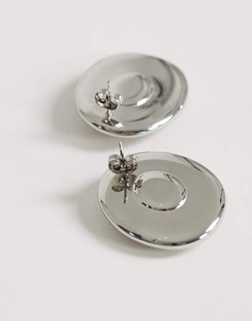 Topshop Enzo - pendiente de botón de acero inoxidable impermeable en plata con dorado, 3 de 4