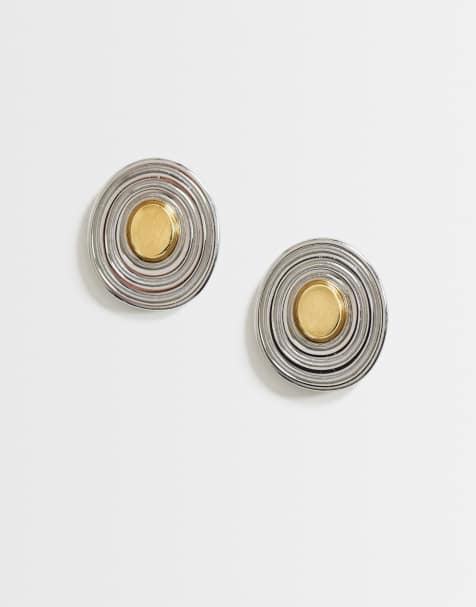 Topshop Enzo vattentät örhänge i rostfritt stål med nitar i silver och guld - view 1
