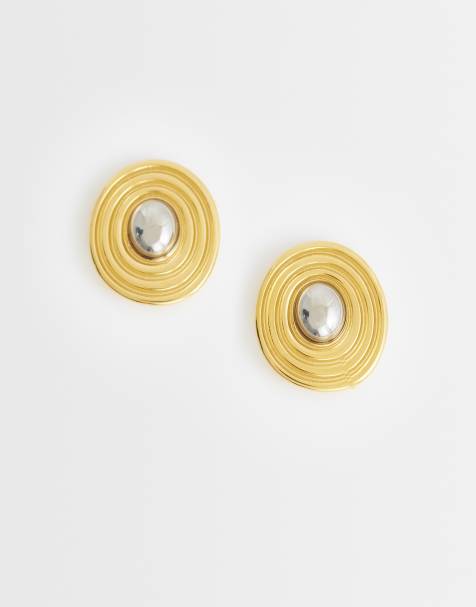 Topshop Enzo vattentät öronstud i rostfritt stål i guld med silver - view 1