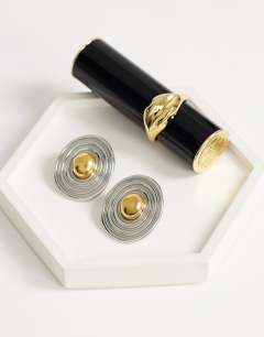 Model wearing Enzo waterproof stainless steel stud earring in silver with gold