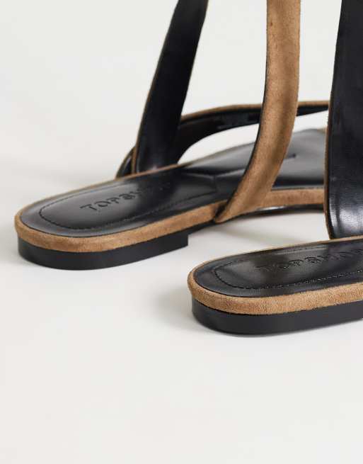 Topshop – Erika – Brungrå, platta sandaler i äkta mocka, 3 av 4
