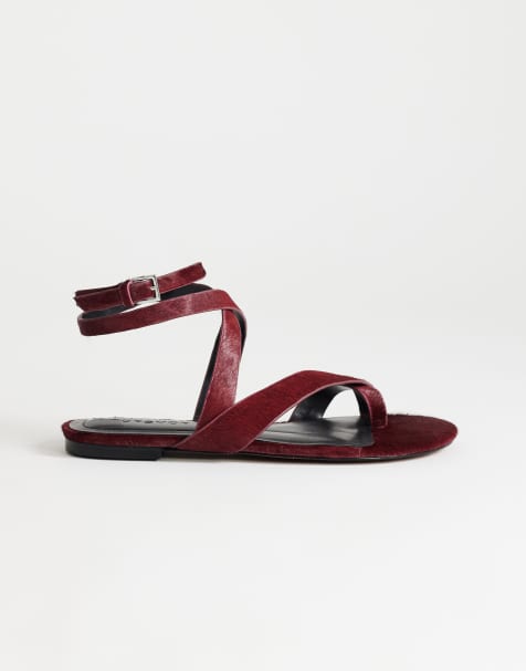 Topshop - Erika - Platte sandalen van echt leer in rood haar - view 1