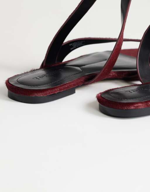 Topshop - Erika - Platte sandalen van echt leer in rood haar, 3 van 4