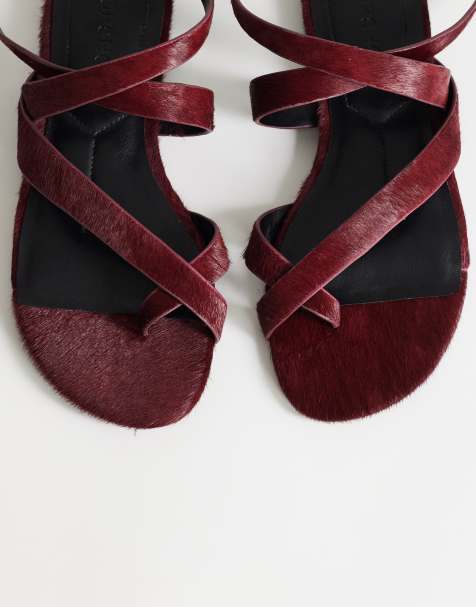 Topshop Erika real leather flat sandals in red hair - view 1
