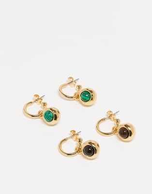 Topshop - Erin - Lot de 2 paires de créoles en plaqué or 14 carats avec charms - Doré