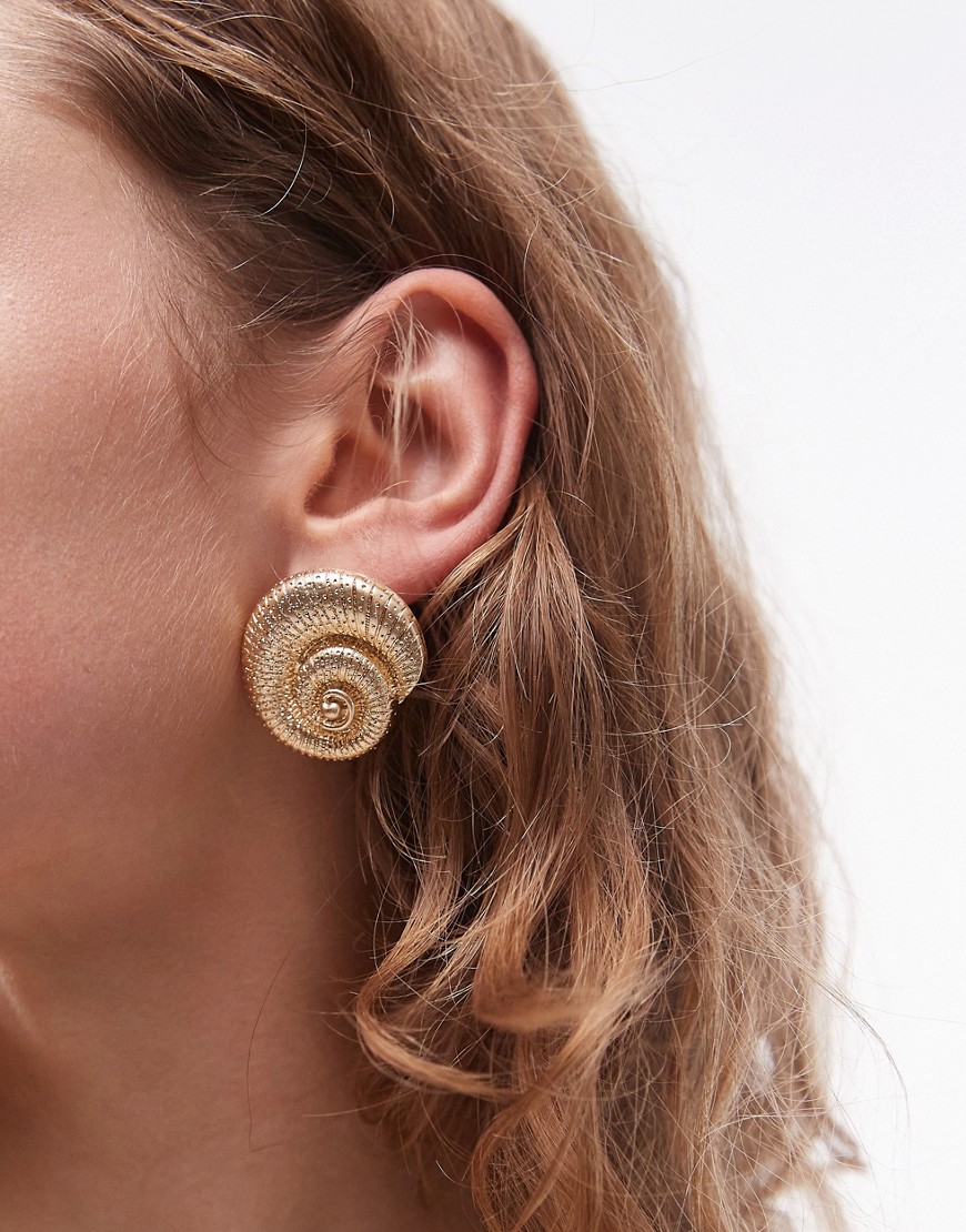 Topshop Erla shell stud earrings in gold tone