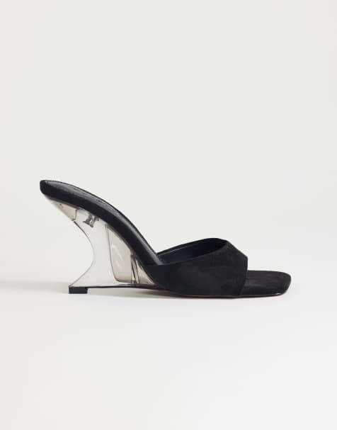 Topshop – Esme – Czarne mule na przezroczystym koturnie - view 1