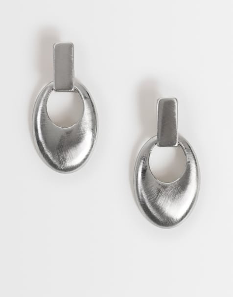 Topshop Esme door-knocker earrings in silver brushed - view 1