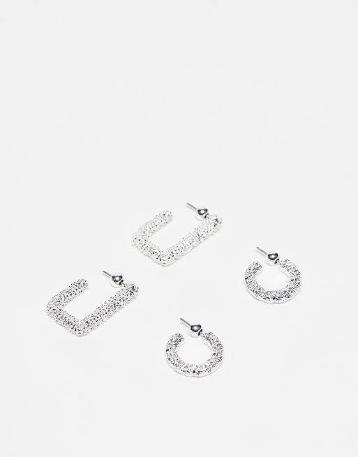 Topshop - Esme - Lot de 2 paires de boucles d'oreilles texturées en plaqué argent