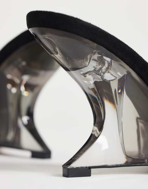 Topshop Esme mule with clear wedge high heels in black, 4 of 4