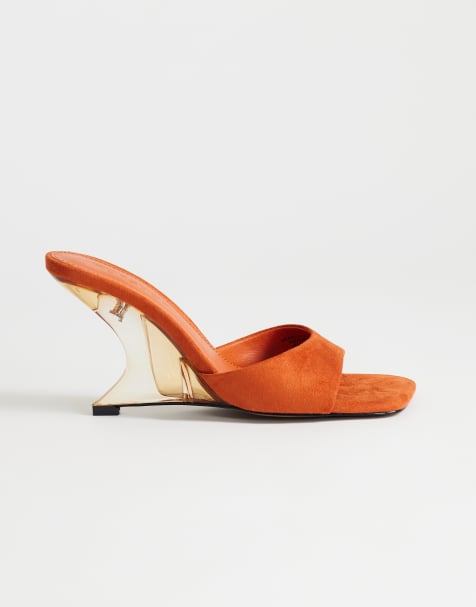 Topshop – Esme – Mules in Orange mit transparentem Keilabsatz - view 1