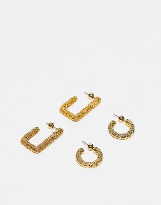 Topshop Esme pack of 2 textured earrings in 14k gold plated