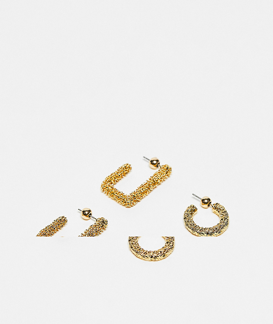 Topshop Esme pack of 2 textured earrings in 14k gold plated