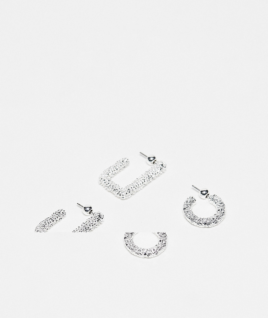 Topshop Esme pack of 2 textured earrings in silver plated