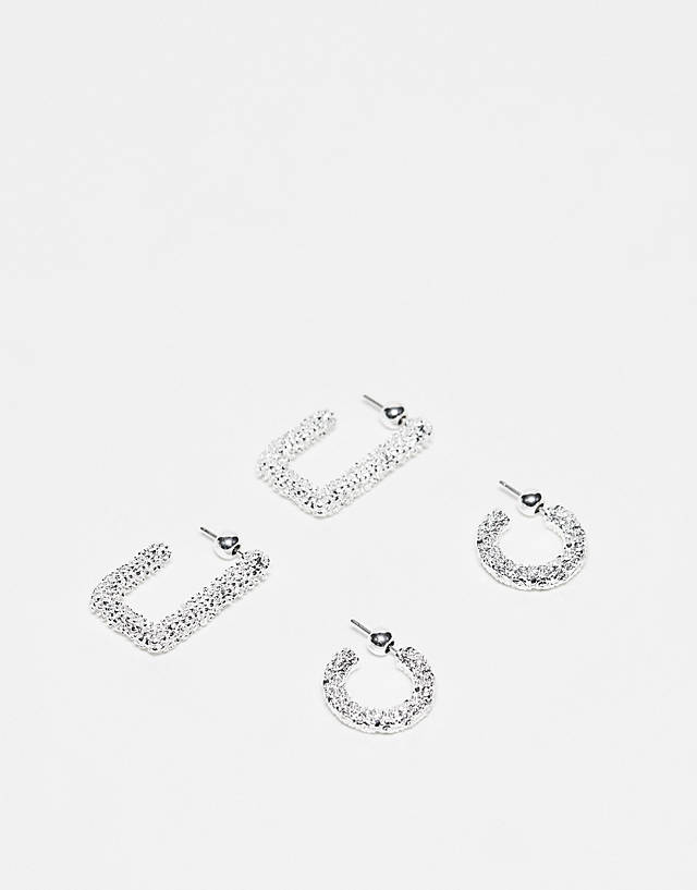 Topshop - esme pack of 2 textured earrings in silver plated