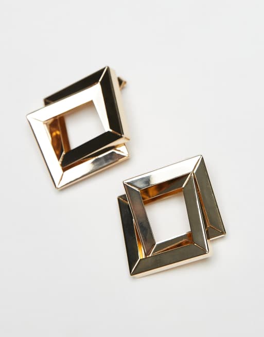 Topshop Esme square statement square earrings in gold tone, 2 of 3