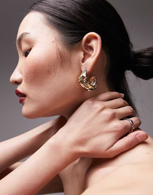 Topshop - Etta - Orecchini a cerchio effetto fuso color oro