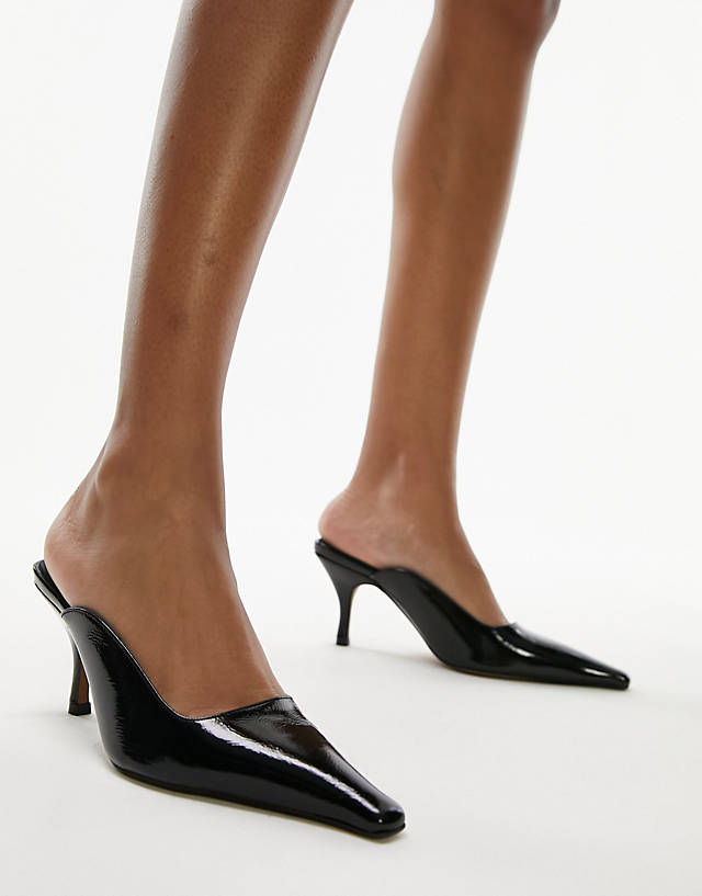 Topshop - etta premium leather pinched toe mid heel court shoe in black