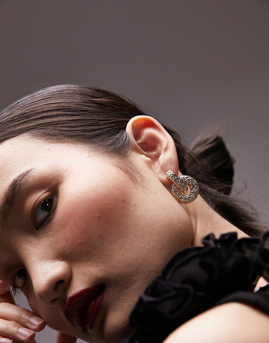 Topshop Evangeline hammered door knocker stud earrings in gold tone