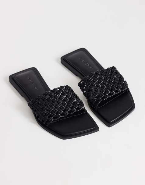 Topshop - Eve - Sorte vævede flade sandaler - view 1