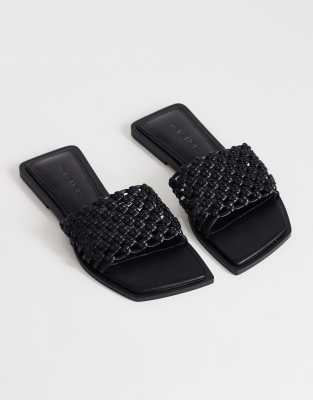 Topshop Eve Woven Flat Sandal In Black