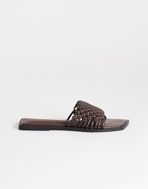Topshop Eve woven flat sandals in chocolate, 2 of 4