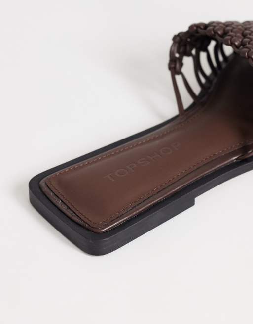 Topshop Eve woven flat sandals in chocolate, 4 of 4