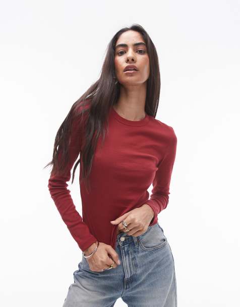 Topshop – Everyday – Bordowa koszulka z długimi rękawami - view 1