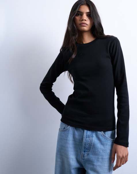 Topshop long sleeve everyday tee in black