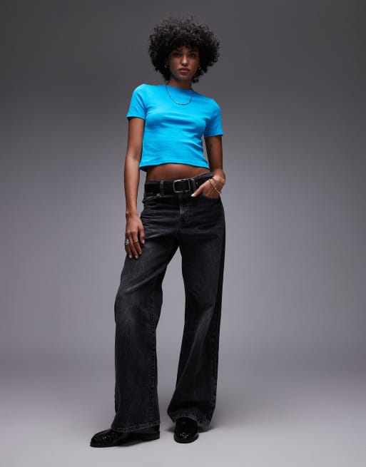 Topshop - Everyday - Gekrompen T-shirt in blauw , 2 van 4