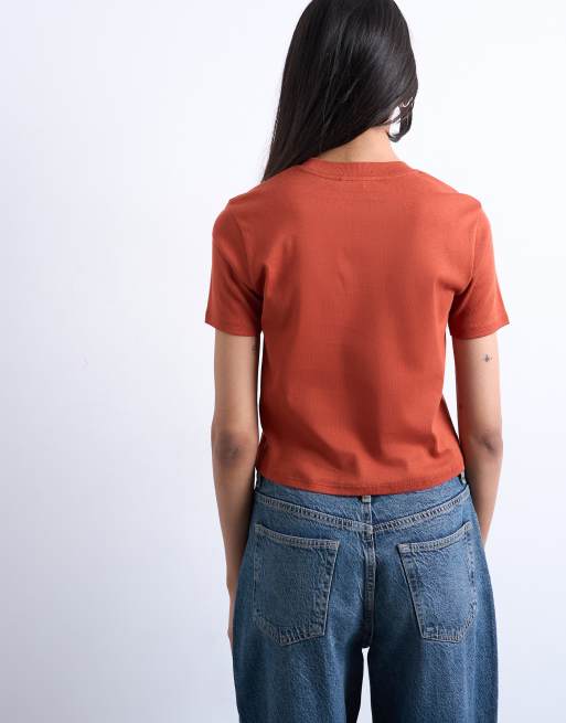 Topshop - Everyday - Gekrompen T-shirt in roestbruin, 2 van 4