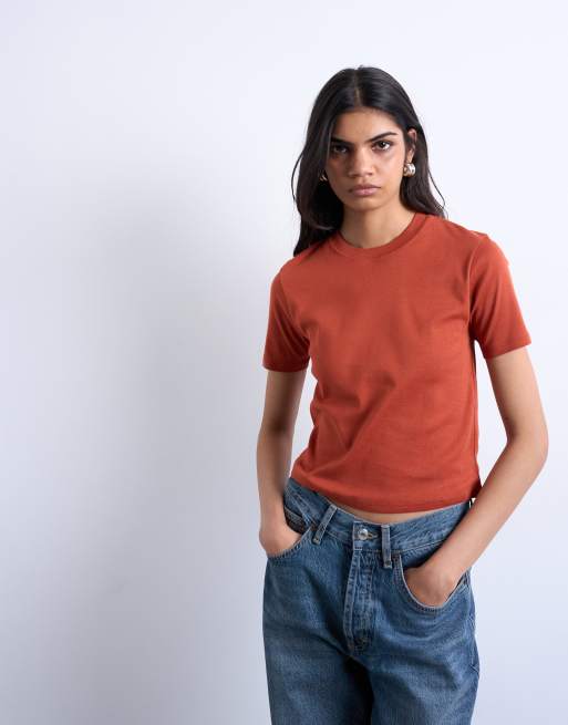 Topshop - Everyday - Gekrompen T-shirt in roestbruin, 4 van 4
