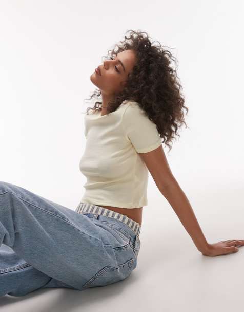 Topshop - Everyday - Gekrompen T-shirt in vaalgeel - view 1