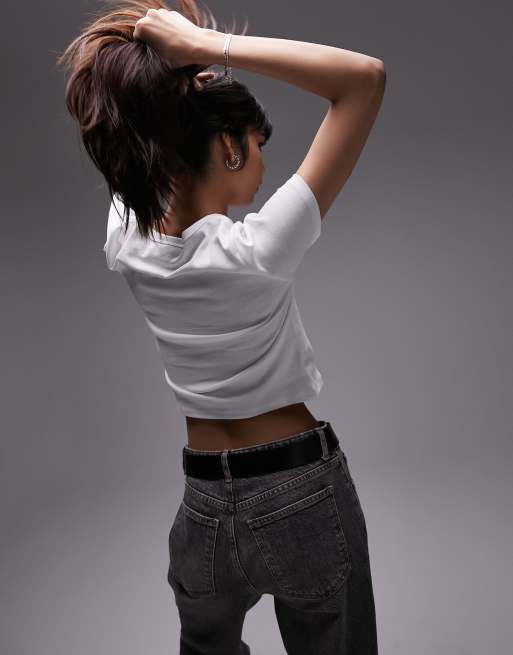 Topshop - Everyday - Gekrompen T-shirt in wit , 2 van 4