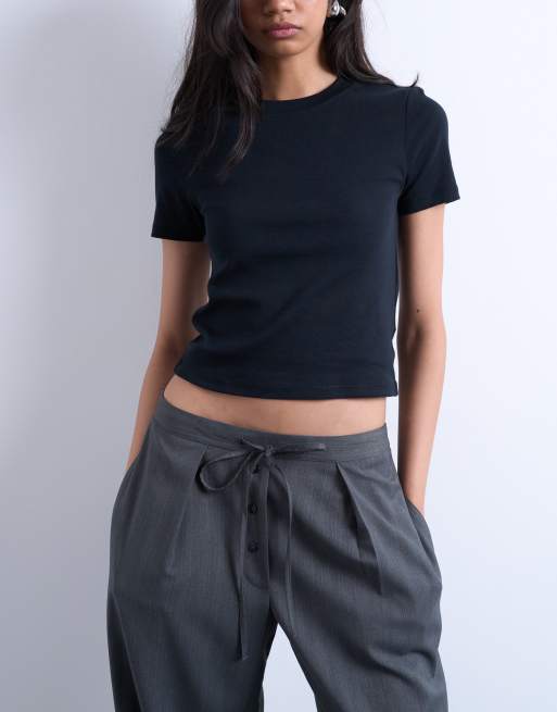 Topshop - Everyday - Gekrompen T-shirt in zwart, 2 van 4