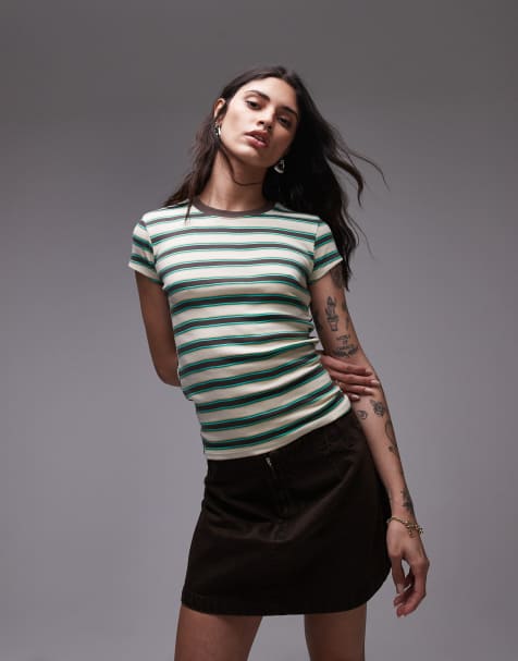 Topshop - Everyday - Gestreept T-shirt in bruin - view 1
