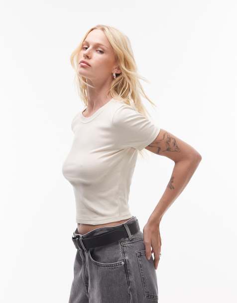 Topshop shrunken everyday tee in sand