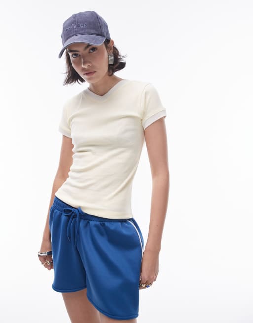 Topshop - Everyday - T-shirt à col V contrastant - Jaune 