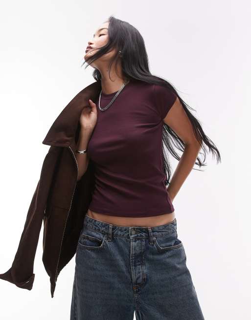 Topshop - Everyday - T-shirt color vino 