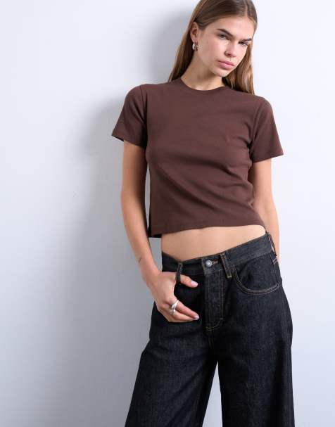 Topshop - Everyday - T-shirt effet rétréci - Marron chocolat - view 1