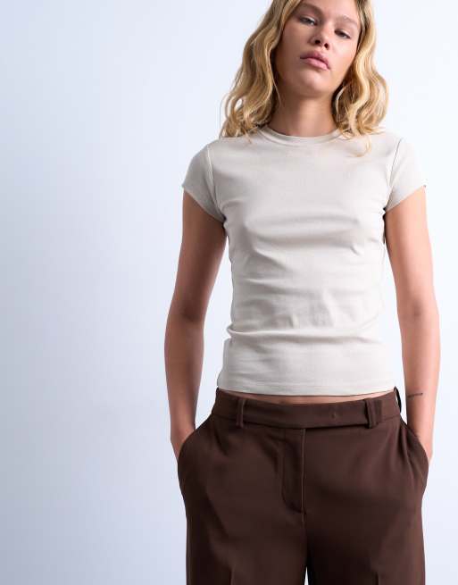Topshop – Everyday – T-Shirt für den Alltag in Stone