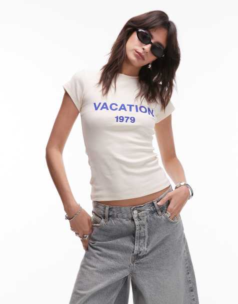 Topshop - Everyday - T-shirt gialla in jersey con stampa “Vacation” - view 1