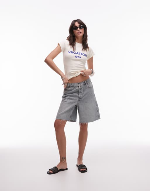 Topshop - Everyday - T-shirt gialla in jersey con stampa “Vacation”, 2 di 4
