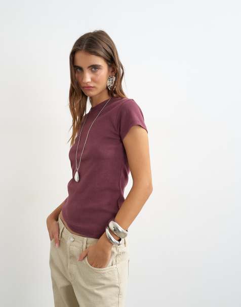 Topshop everyday T-shirt in gewassen pruim - view 1