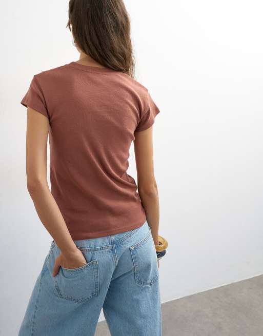 Topshop Everyday T-Shirt in verwaschenem Burgunderrot, 4 von 4