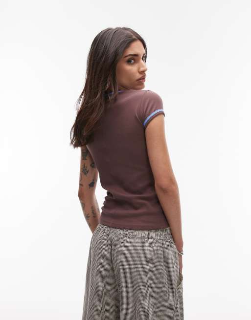 Topshop - Everyday - T-shirt met contrast in bruin , 4 van 4