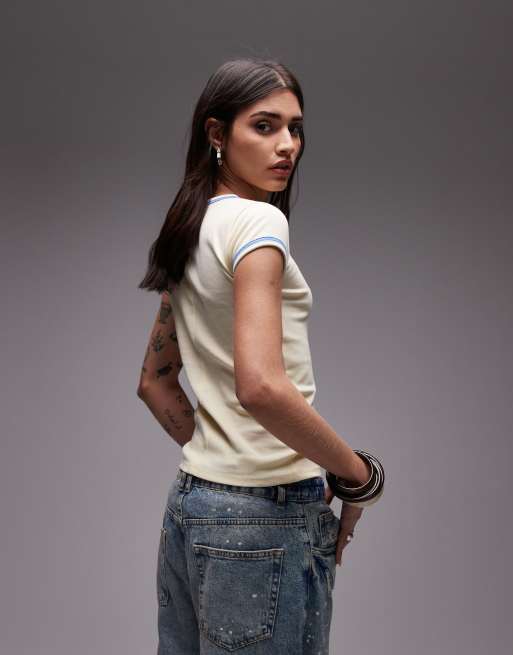 Topshop - Everyday - T-shirt met contrast in vaalgeel , 2 van 4