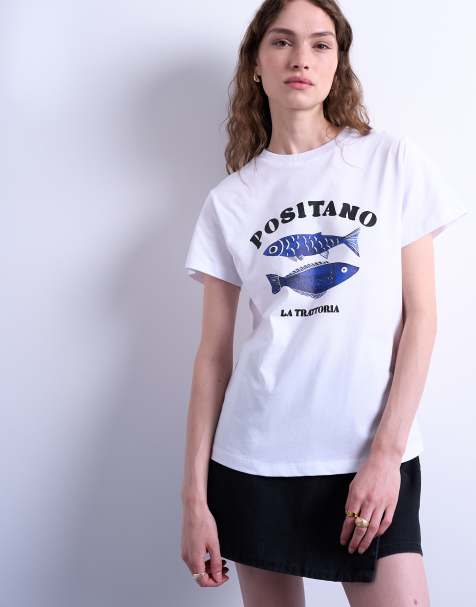 Topshop - Everyday - T-shirt met grafische Positano-print in wit - view 1