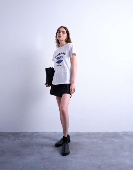 Topshop - Everyday - T-shirt met grafische Positano-print in wit, 4 van 4