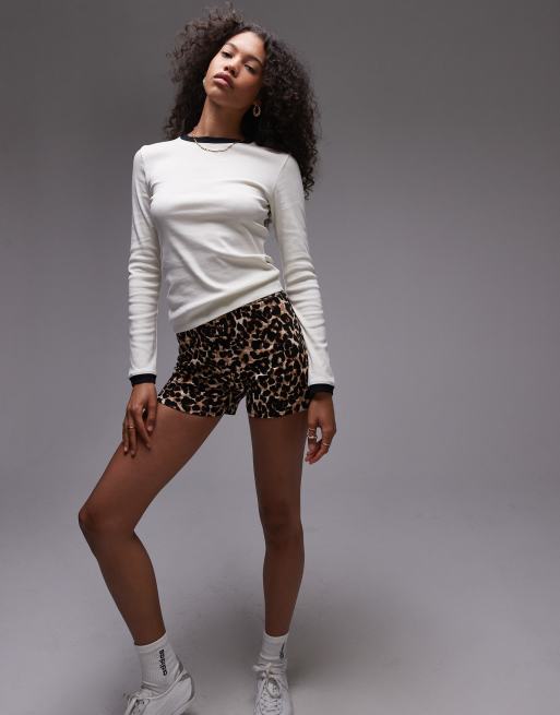 Topshop - Everyday - T-shirt met lange mouwen en contrasterende rand in gebroken wit